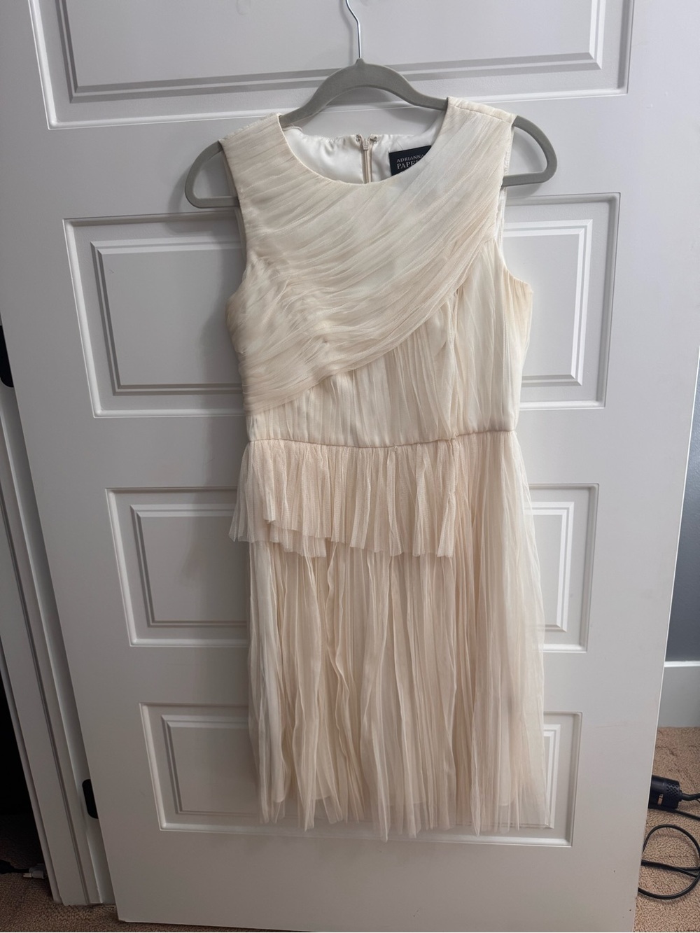 Adrianna Papell Ivory Layered Pleated Cocktail Dress